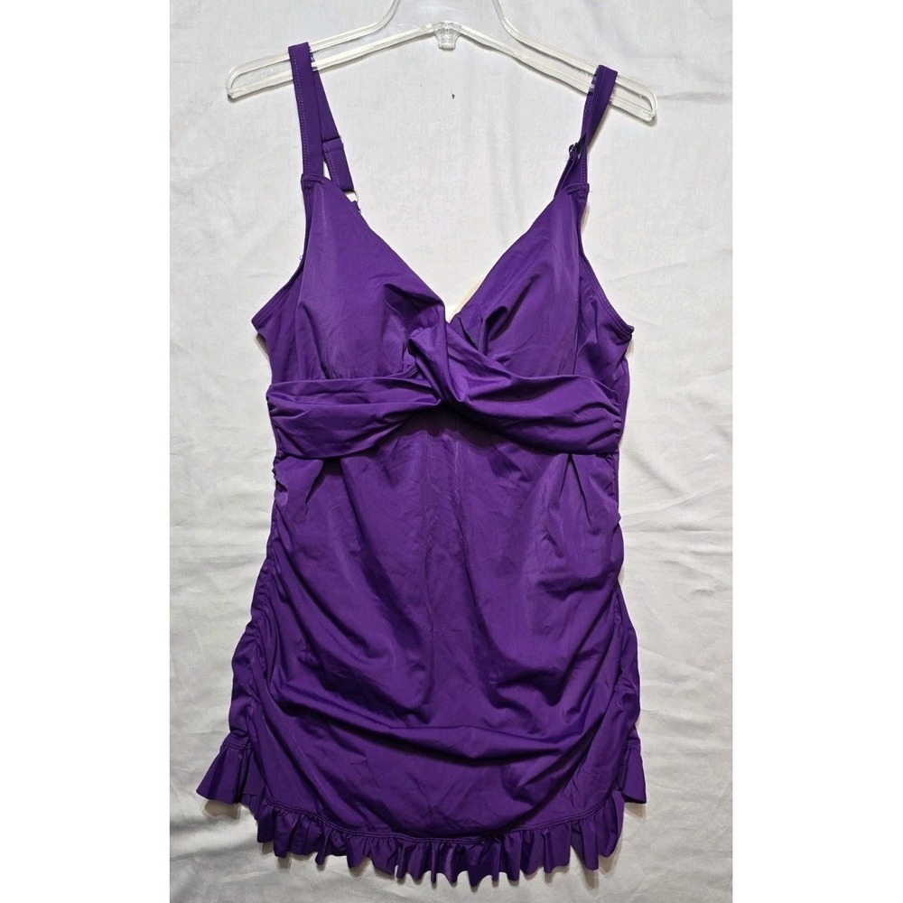Roman's Womens 18W Swimdress 1PC Swimsuit Purple Tummy Panel